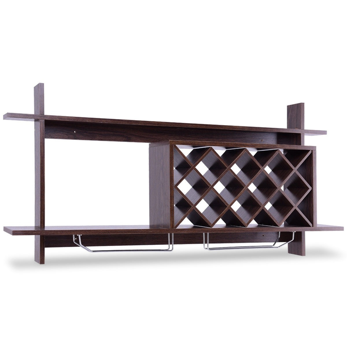Wall Mount Wine Rack with Glass Holder & Storage Shelf-Walnut, photo 3 of 8