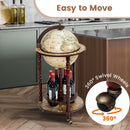 17 Inch Italian Style Design Wooden Globe Liquor Bottle Wine Rack with Wheels