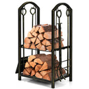 Fireplace Log Rack with 4 Tools Set Fireside Firewood Holder by LJGDeals