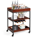3 Tiers Kitchen Island Serving Bar Cart with Glasses Holder and Wine Bottle Rack by LJGDeals