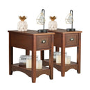 2 Pieces Retro Narrow Tiered End Table with Drawer and Storing Shelf by LJGDeals