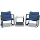 3 Pieces Cushioned Patio Rattan Set with Rocking Chair and Table-Black