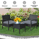 3 Pieces Outdoor Rattan Patio Conversation Set with Seat Cushions-Gray