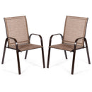 2 Pcs Patio Chairs Outdoor Dining Chair with Armrest-Brown