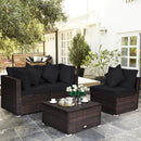 4 Pieces Ottoman Garden Patio Rattan Wicker Furniture Set with Cushion-Gray by LJGDeals