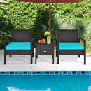 3 Piece PE Rattan Wicker Sofa Set with Washable and Removable Cushion for Patio-Turquoise by DirectDeals