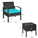3 Piece PE Rattan Wicker Sofa Set with Washable and Removable Cushion for Patio-Turquoise by DirectDeals
