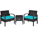 3 Piece PE Rattan Wicker Sofa Set with Washable and Removable Cushion for Patio-Turquoise by DirectDeals