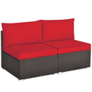 2 Pieces Patio Rattan Armless Sofa Set with 2 Cushions and 2 Pillows-Navy by DirectDeals