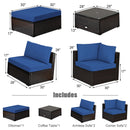 6 Pieces Outdoor Patio Rattan Sectional Sofa Set with Coffee Table-Blue