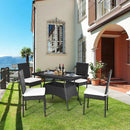 5-Piece Rattan Patio Dining Set with Glass Top & Cushions by LJGDeals