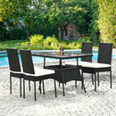 5-Piece Rattan Patio Dining Set with Glass Top & Cushions by LJGDeals