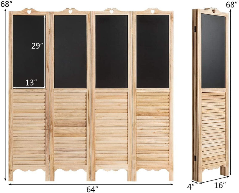 4-Panel Folding Privacy Room Divider Screen with Chalkboard, photo 4 of 8