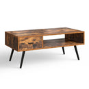 Retro Rectangular Coffee Table with Drawer and Storage Shelf-Rustic Brown by LJGDeals