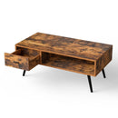 Retro Rectangular Coffee Table with Drawer and Storage Shelf-Rustic Brown by LJGDeals