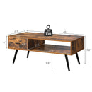 Retro Rectangular Coffee Table with Drawer and Storage Shelf-Rustic Brown by LJGDeals