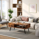 Retro Rectangular Coffee Table with Drawer and Storage Shelf-Rustic Brown by LJGDeals