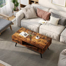 Retro Rectangular Coffee Table with Drawer and Storage Shelf-Rustic Brown by LJGDeals