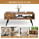 Retro Rectangular Coffee Table with Drawer and Storage Shelf-Rustic Brown by LJGDeals