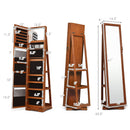 360° Rotatable 2-in-1 Lockable Jewelry Cabinet with Full-Length Mirror-Brown