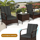 3 Pcs Patio Conversation Rattan Furniture Set with Glass Top Coffee Table and Cushions by LJGDeals