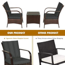 3 Pcs Patio Conversation Rattan Furniture Set with Glass Top Coffee Table and Cushions by LJGDeals