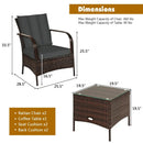 3 Pcs Patio Conversation Rattan Furniture Set with Glass Top Coffee Table and Cushions by LJGDeals