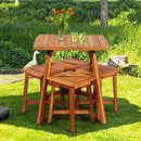 5 Pieces Wood Patio Dining Set with Square Table and 4 Stools by LJGDeals