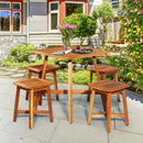 5 Pieces Wood Patio Dining Set with Square Table and 4 Stools by LJGDeals
