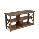 3 Tier Wood TV Stand for 55-Inch with Open Shelves and X-Shaped Frame by LJGDeals