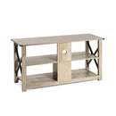 3 Tier Wood TV Stand for 55-Inch with Open Shelves and X-Shaped Frame-White by DirectDeals