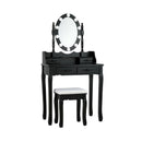 Makeup Dressing Table with Touch Switch Lighted Mirror and Cushioned Stool-Black