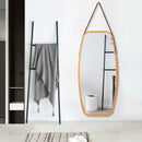 Modern Wall Mirror with Bamboo Frame and Adjustable Leather Strap by LJGDeals