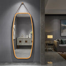 Modern Wall Mirror with Bamboo Frame and Adjustable Leather Strap by LJGDeals