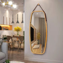 Modern Wall Mirror with Bamboo Frame and Adjustable Leather Strap by LJGDeals