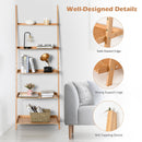 5-Tier Ladder Shelf Bamboo Bookshelf Wall-Leaning Storage Display Plant Stand-Natural by LJGDeals