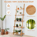 5-Tier Ladder Shelf Bamboo Bookshelf Wall-Leaning Storage Display Plant Stand-Natural