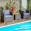 3 Pcs Patio Rattan Furniture Bistro Sofa Set with Cushioned-Navy by LJGDeals