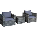3 Pcs Patio Rattan Furniture Bistro Sofa Set with Cushioned-Navy by LJGDeals