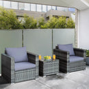 3 Pcs Patio Rattan Furniture Bistro Sofa Set with Cushioned-Navy by LJGDeals