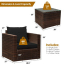 3 Pcs Patio Conversation Rattan Furniture Set with Cushion by LJGDeals