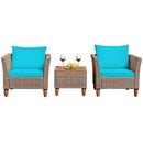 3 Pieces Patio Rattan Furniture Set with Washable Cushion for Yard Porch by DirectDeals