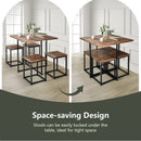 5 Pieces Metal Frame Dining Set with Compact Dining Table and 4 Stools-Walnut