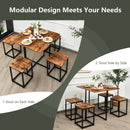 5 Pieces Metal Frame Dining Set with Compact Dining Table and 4 Stools-Walnut