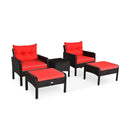 5 Pieces Patio Rattan Sofa Ottoman Furniture Set with Cushions-Black by LJGDeals