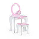 Kids Wooden Makeup Dressing Table and Chair Set with Mirror and Drawer by LJGDeals