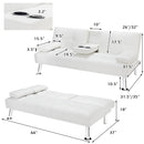Convertible Folding Leather Futon Sofa with Cup Holders and Armrests
