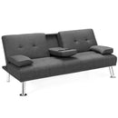 Convertible Folding Futon Sofa Bed Fabric with 2 Cup Holders by LJGDeals