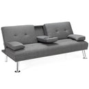 Convertible Folding Futon Sofa Bed Fabric with 2 Cup Holders by DirectDeals