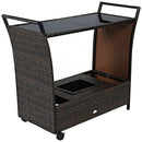 Patio Rattan Bar Serving Cart with Glass Top and Handle by LJGDeals